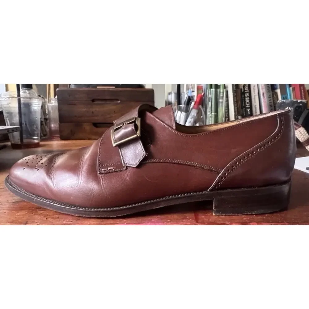 Bally Brown Leather Monkstrap Shoes Men's Size 11D